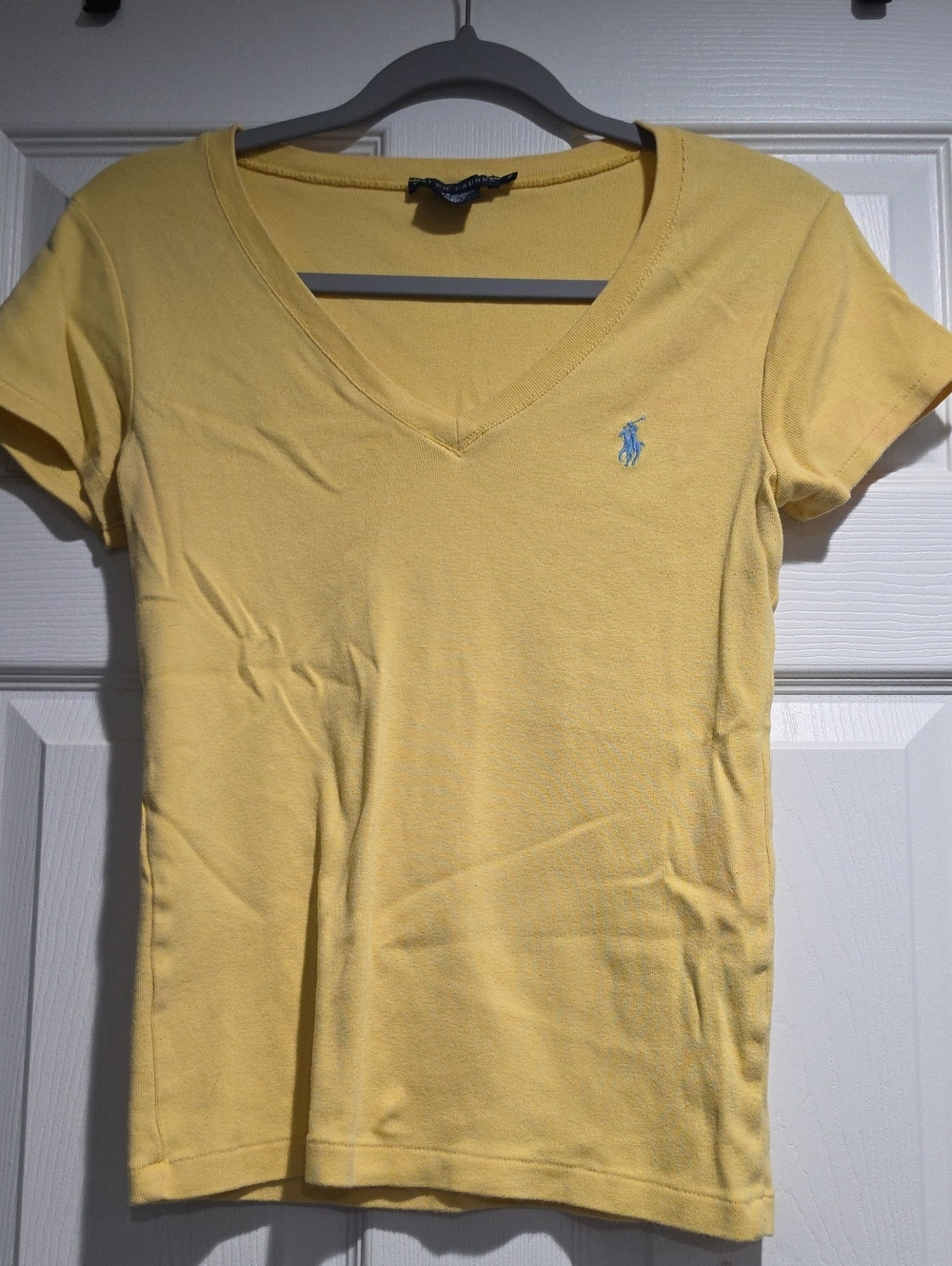 Ralph Lauren Yellow V-Neck Polo Tee with Blue Pony